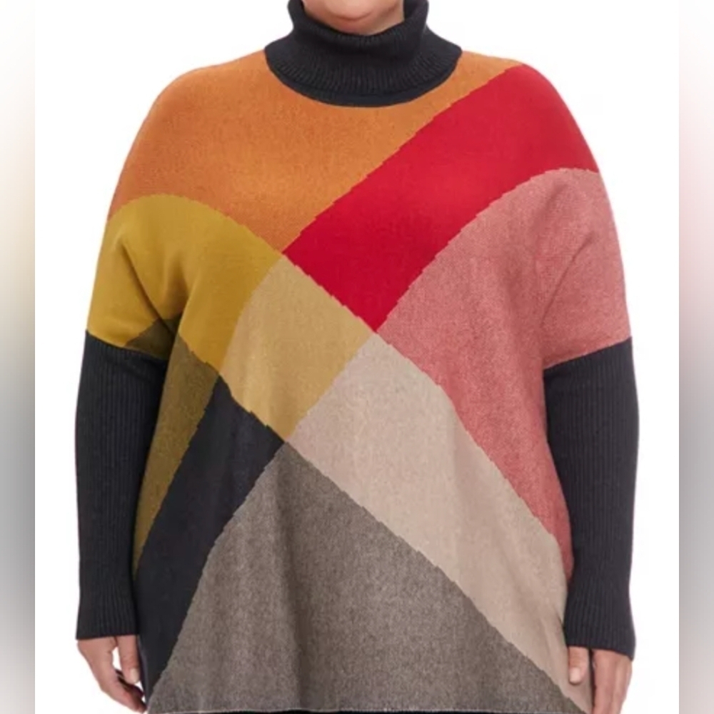 Joseph A Poncho Turtleneck Sweater Multicolor Size L NWT MSRP $78